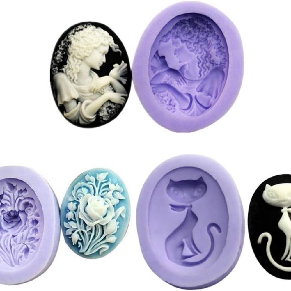 3pcs/Set Silicone Girl & Bird, Flower, Cat Resin Epoxy Oval Ellipse Molds Crysta